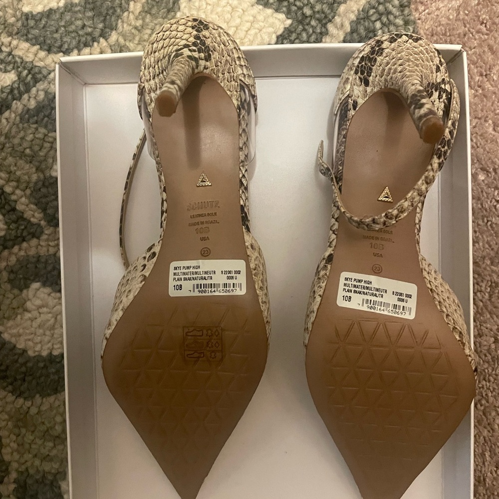 SCHUTZ Beige Snakeskin Pointed Toe Heels - Picture 3 of 3